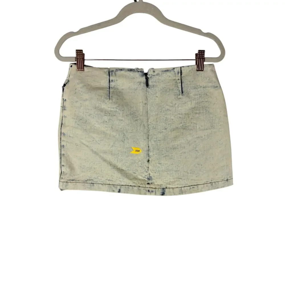 BY.DYLN Monica Jean Mini Skirt 90s Moto Edgy Streetwear Denim Acid Wash Size XS